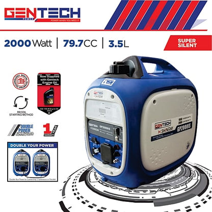 Gentech Power GP2000iS 2000 Watt Digital Pure Sine Wave Petrol Inverter Generator | GEN1310