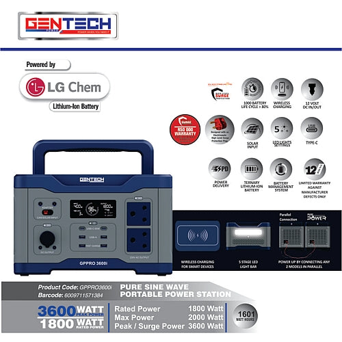 Gentech Power PRO 3600i Pure Sine Wave Portable Power Station | GEN1636