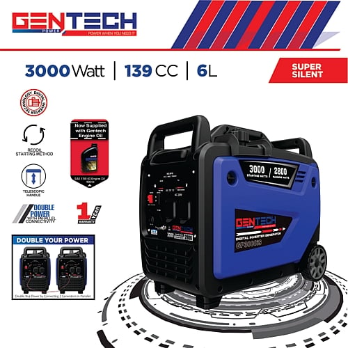 GenTech Power - GP3000IS 3 kVA Digital Pure Sine Wave Petrol