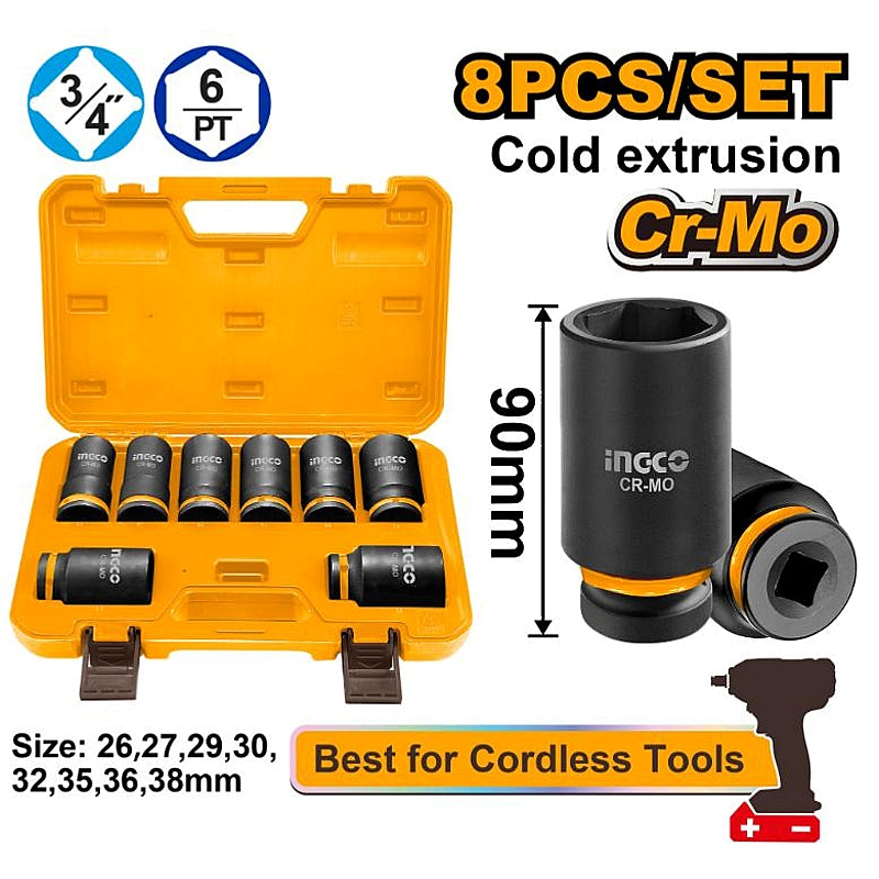 Bosch 8Pc 3/4" Square Drive Deep Impact Socket Set | HKISSD34082L