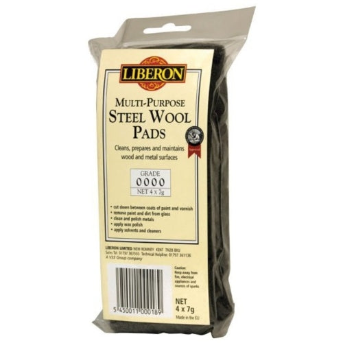 Liberon Multi-Purpose Steel Wool Pads, Ultra-Fine Grade #0000, 4 x 7g | 019015062