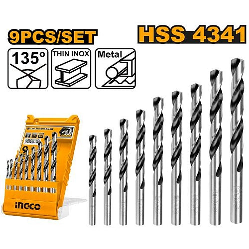 Ingco 9Pc HSS Twist Drill Bit Set (4341) | AKD1095