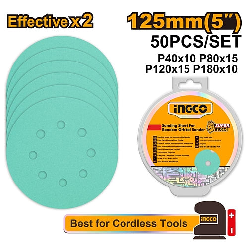 Ingco 50Pc 125mm Sanding Disc Assortment | AKRS125050