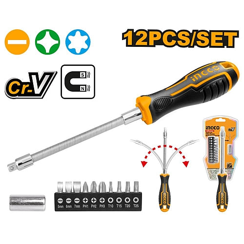 Ingco 12Pc Flexible Shaft Screwdriver Set | AKSDFL1208
