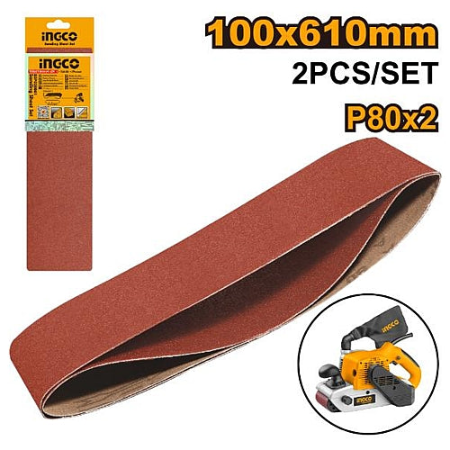 Ingco 2Pc P80 Sanding Belt, 100 x 610mm | BSP020801