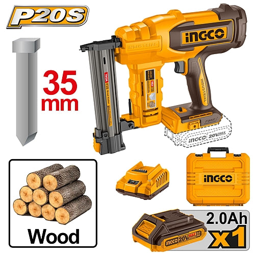 Ingco 20V Cordless Brad Nailer 18Ga, F15-F35, 1 x 2.0Ah Batt. Pk. | CBNLI2008