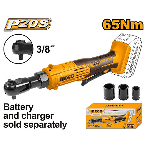 Ingco 20V Cordless 3/8" Square Drive Ratchet 65Nm (Solo Unit) | CDRLI2060151