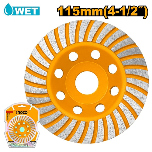 Ingco Segmented Turbo Diamond Cup Wheel, 115 x 22.2mm (Mesh Rim) | CGW011151