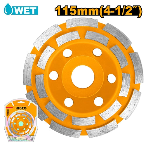 Ingco Double Bow Diamond Cup Wheel, 115 x 22.22mm | CGW021151