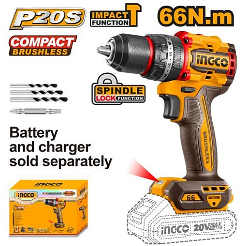 Ingco 20V Brushless Cordless Impact Drill 66Nm (Solo Unit