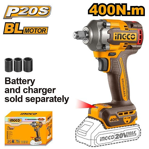 Ingco 20V Cordless Brushless 1/2" Square Drive Wrench 400Nm (Solo Unit) | CIWLI20401