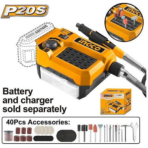 Ingco 20V Cordless Mini Grinder + 40Pc Accessories | CMGLI2001