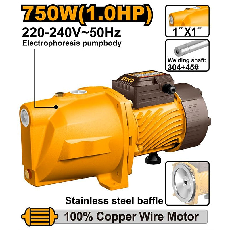 Ingco Self-Priming Jet Pump 55 L/min, 750W (1.0HP) | JP075068