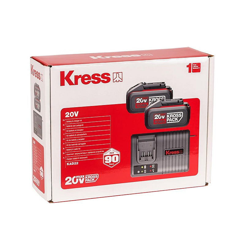 Kress 20V 6A Rapid Charger & 2 x 6.0Ah Li-Ion KROSSPACK Batt. Pk. | KAD22