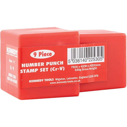 Kennedy 9Pc Number Punch Stamp Set, Positive Indent, 0 to 9, 6.0mm | KEN5606050K