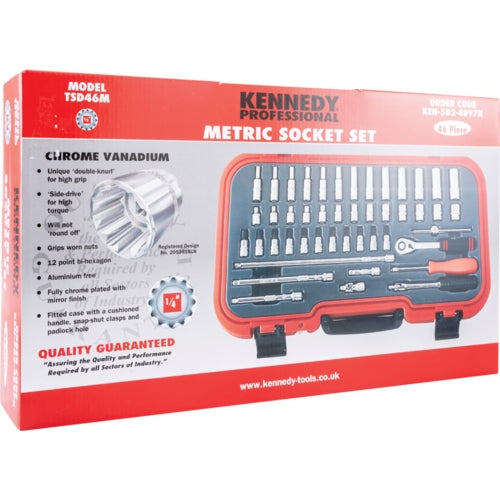 Kennedy-Pro 46Pc 12-Point Socket Set, Metric, 1/4