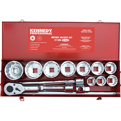 Kennedy-Pro 15Pc Metric Socket Set, 1" Sq. Dr. | KEN5829470K