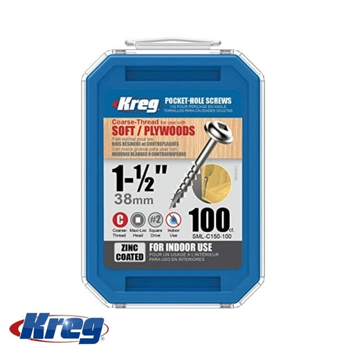 Kreg 100Pk Zinc Pocket-Hole Screws 38mm #8 Coarse Maxi-Loc | SML-C150-100