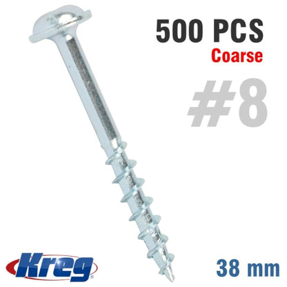 Kreg Zinc Pocket Hole Screws 38mm 1.50" #8 Coarse Thread MX LOC 500Ct (SML-C150-500-INT)