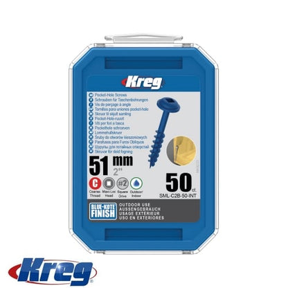 Kreg 50Pk Blue-Kote Pocket-Hole Screws 51mm #8 Coarse Maxi-Loc | SML-C2B-50-INT