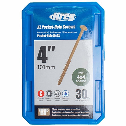 Kreg - 4" (101mm) XL Coarse Maxi-Loc Pocket-Hole Screws - 30Pcs | SML-C4X400-30
