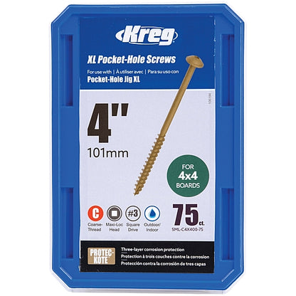 Kreg - 4" (101mm) XL Coarse Maxi-Loc Pocket-Hole Screws - 75Pcs | SML-C4X400-75