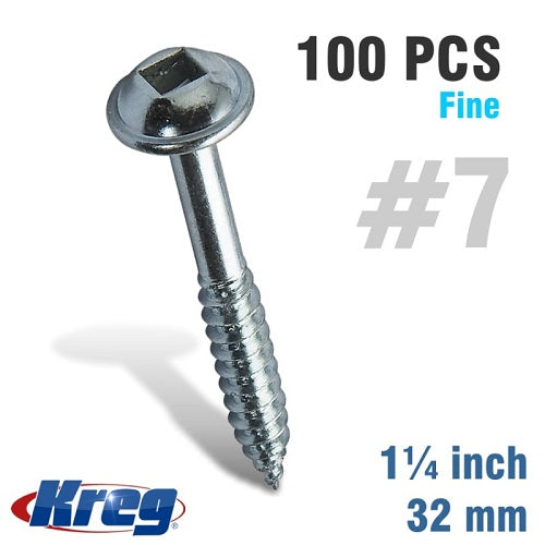 Kreg 100Pk Zinc Pocket-Hole Screws 32mm #7 Fine Maxi-Loc | SML-F125-100-INT