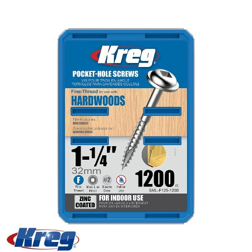 Kreg 1200Pk Zinc Pocket-Hole Screws 32mm #7 Fine Maxi-Loc | SML-F125-1200
