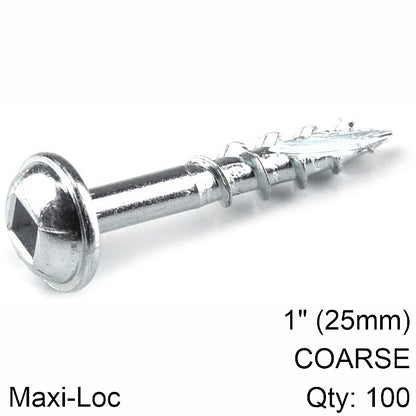 Kreg 100/Pk Zinc Pocket-Hole Screws, Coarse, Maxi-Loc, 25mm #8 | SML-C1-100