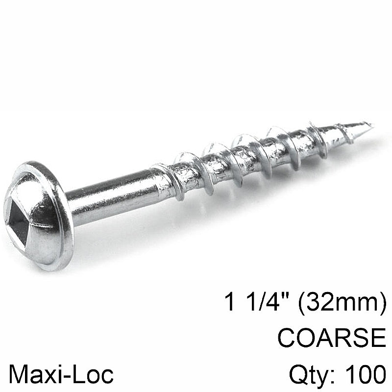 Kreg 100/Pk Zinc Pocket-Hole Screws, Coarse, Maxi-Loc, 32mm #8 | SML-C125-100