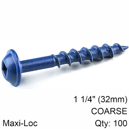 Kreg 100/Pk Blue-Kote Pocket-Hole Screws, Coarse, Maxi-Loc, 32mm #8 | SML-C125B-100