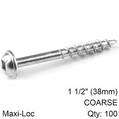 Kreg 100/Pk Zinc Pocket-Hole Screws, Coarse, Maxi-Loc, 38mm #8 | SML-C150-100