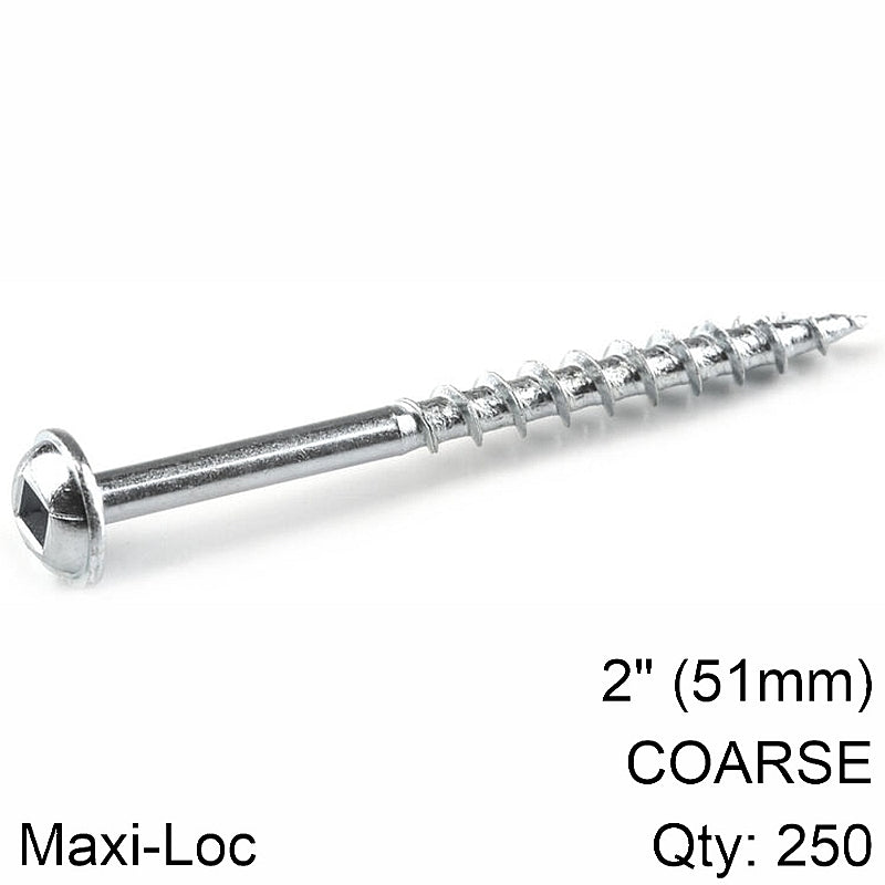 Kreg 250/Pk Zinc Pocket-Hole Screws, Coarse, Maxi-Loc, 51mm #8 | SML-C2-250-INT