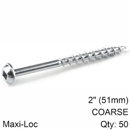 Kreg 50/Pk Zinc Pocket-Hole Screws, Coarse, Maxi-Loc, 51mm #8 | SML-C2-50