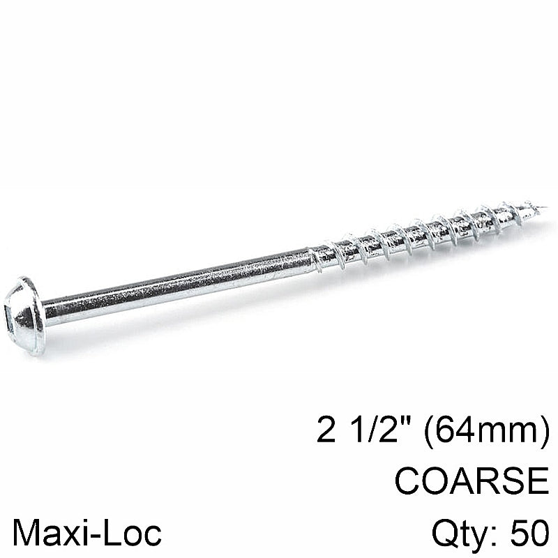Kreg 50/Pk Zinc Pocket-Hole Screws, Coarse, Maxi-Loc, 64mm #8 | SML-C250-50