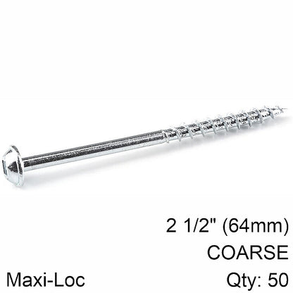 Kreg 50/Pk Zinc Pocket-Hole Screws, Coarse, Maxi-Loc, 64mm #8 | SML-C250-50