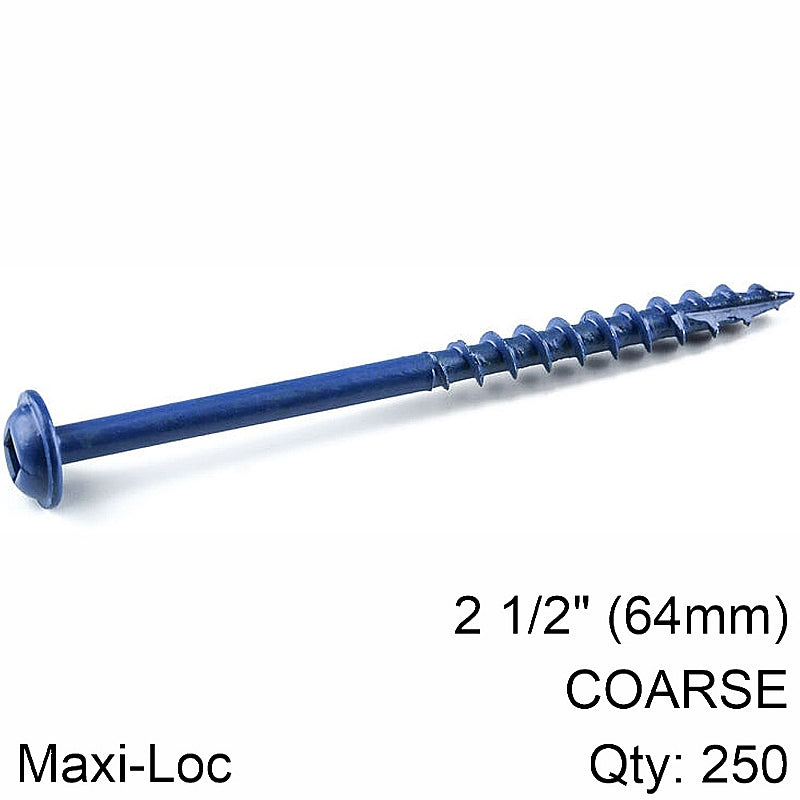 Kreg 250/Pk Blue-Kote Pocket-Hole Screws, Coarse, Maxi-Loc, 64mm #8 | SML-C250B-250