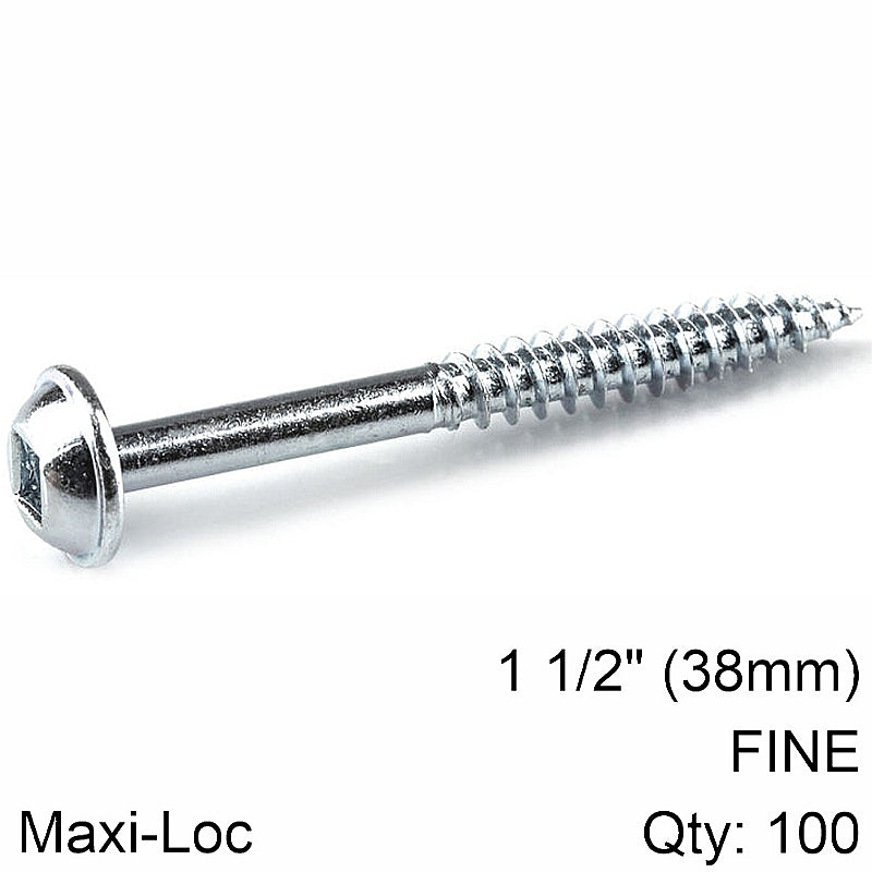 Kreg 100/Pk Zinc Pocket-Hole Screws, Fine, Maxi-Loc, 38mm #7 | SML-F150-100