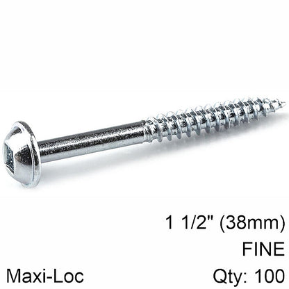 Kreg 100/Pk Zinc Pocket-Hole Screws, Fine, Maxi-Loc, 38mm #7 | SML-F150-100