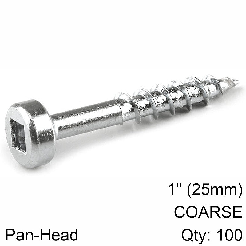 Kreg 100/Pk Zinc Pocket-Hole Screws, Coarse, Pan-head, 25mm #7 | SPS-C1-100