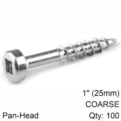 Kreg 100/Pk Zinc Pocket-Hole Screws, Coarse, Pan-head, 25mm #7 | SPS-C1-100