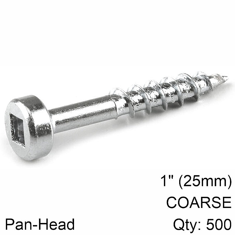 Kreg 500/Pk Zinc Pocket-Hole Screws, Coarse, Pan-head, 25mm #7 | SPS-C1-500