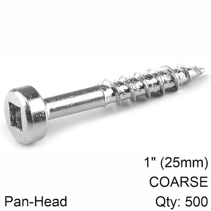 Kreg 500/Pk Zinc Pocket-Hole Screws, Coarse, Pan-head, 25mm #7 | SPS-C1-500