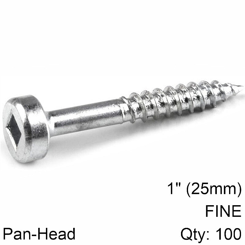 Kreg 100/Pk Zinc Pocket-Hole Screws, Fine, Pan-Head, 25mm #6 | SPS-F1-100