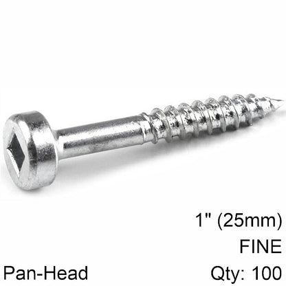Kreg 100/Pk Zinc Pocket-Hole Screws, Fine, Pan-Head, 25mm #6 | SPS-F1-100
