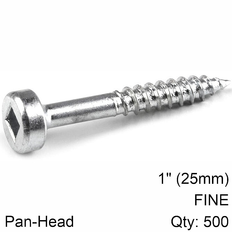 Kreg 500/Pk Zinc Pocket-Hole Screws, Fine, Pan-Head, 25mm #6 | SPS-F1-500