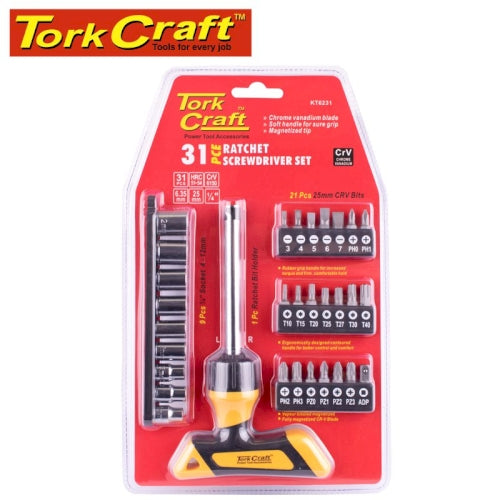Screwdriver ratchet t-handle bit set 31pc
