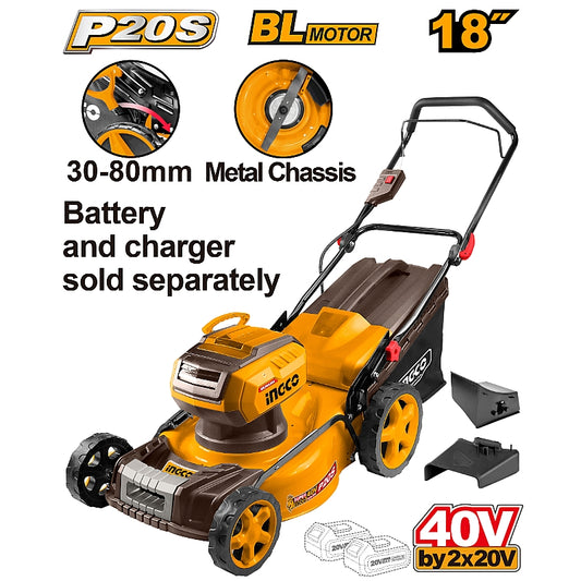 Ingco 40V (2 x 20V) Cordless BL Lawnmower, 460mm (Bare Tool) | LMLI20185