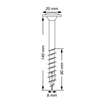 SPAX 50Pc Timber Construction T-STAR Plus T40 Screws, 8 x 140mm, Partial Thread, Washer Head, 4CUT, WIROX | 0251010801405