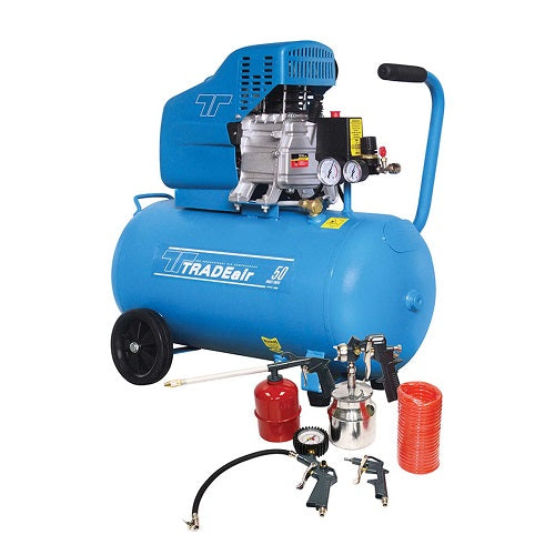 TRADEair 50L Compressor Direct Drive 2HP - 8Bar + 5Pc Air Tool Kit | MCFRC109
